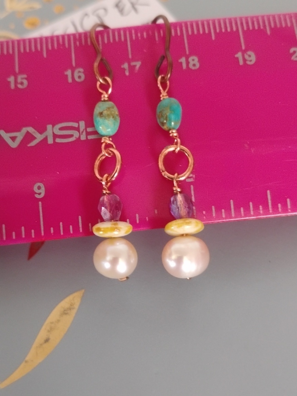 Kingman Turquoise And Fresh Water Pearl Earrings - Picture 6 of 9